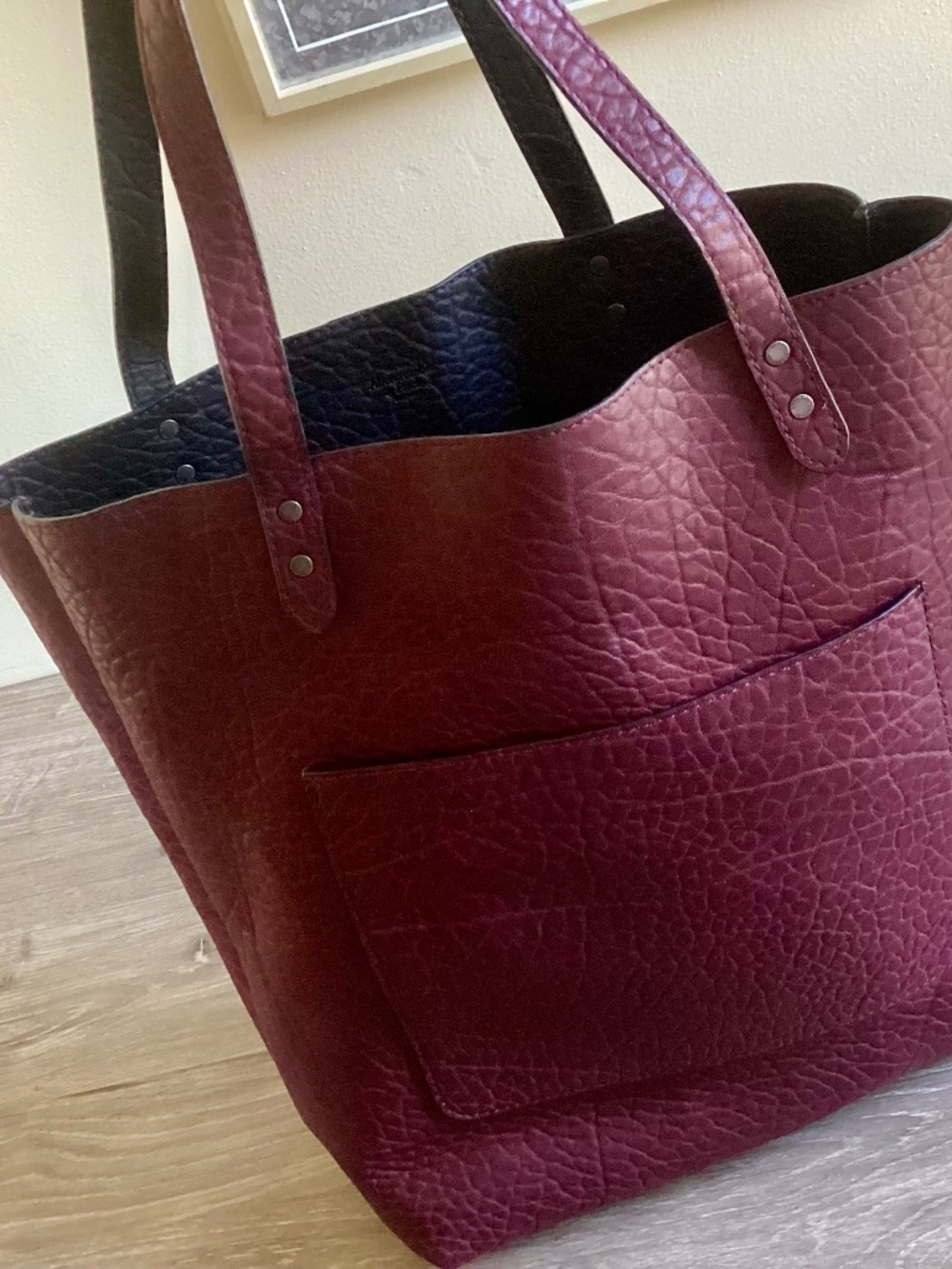 Abercrombie & Fitch Burgundy & Black Pebbled Reversible Tote Shoulder Bag Purse